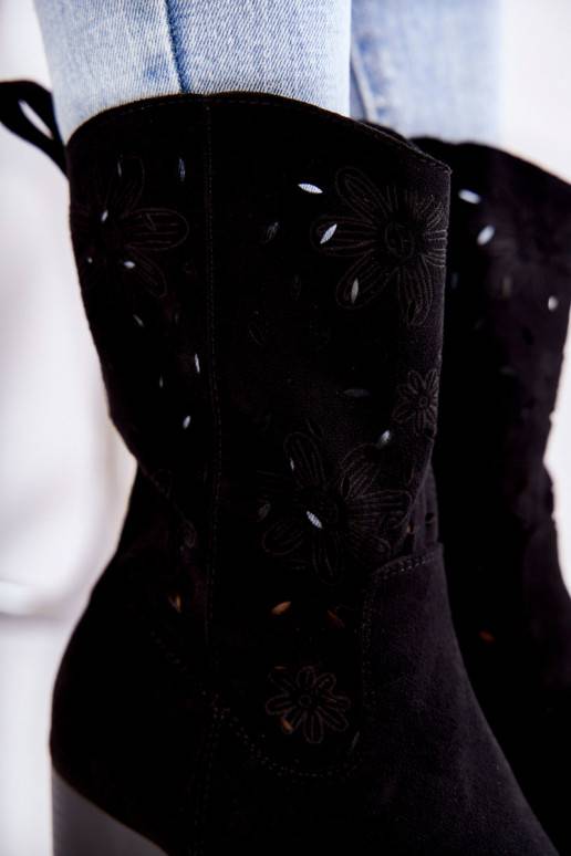 Women's Suede Boots With Cowboy Boots Black Ariane  Women's Suede Boots With Cowboy Boots Black Ariane