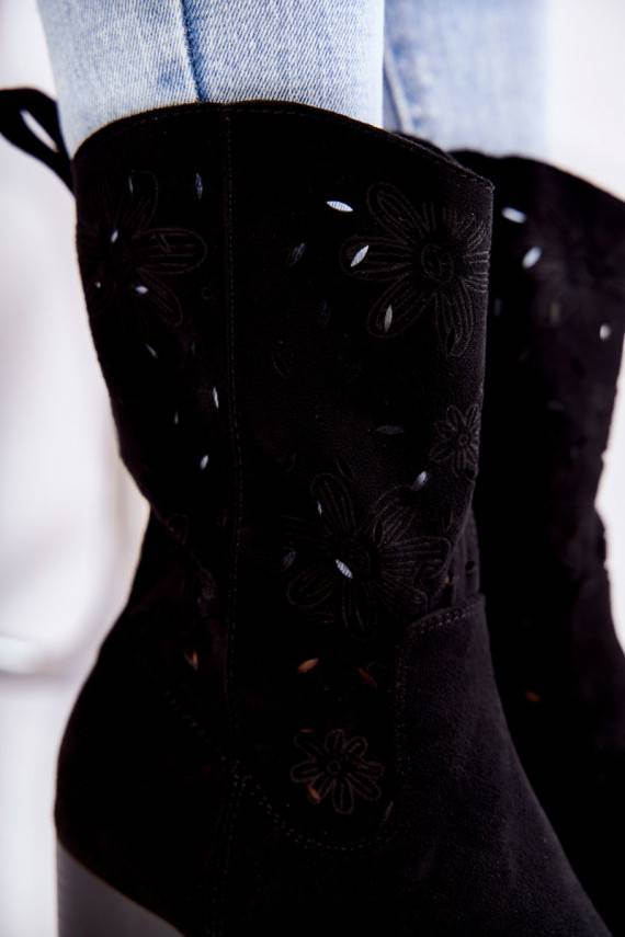 Women's Suede Boots With Cowboy Boots Black Ariane 