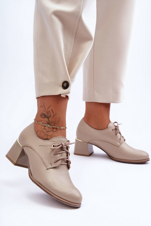 Women's Leather Half Boots On Heel Beige Keria