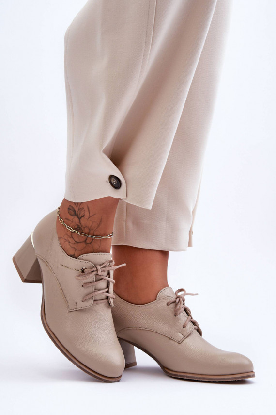 Women's Leather Half Boots On Heel Beige Keria