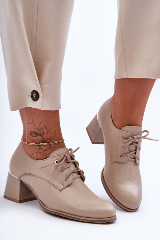 Women's Leather Half Boots On Heel Beige Keria Women's Leather Half Boots On Heel Beige Keria