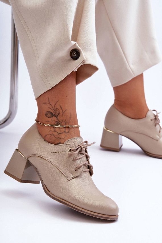 Women's Leather Half Boots On Heel Beige Keria