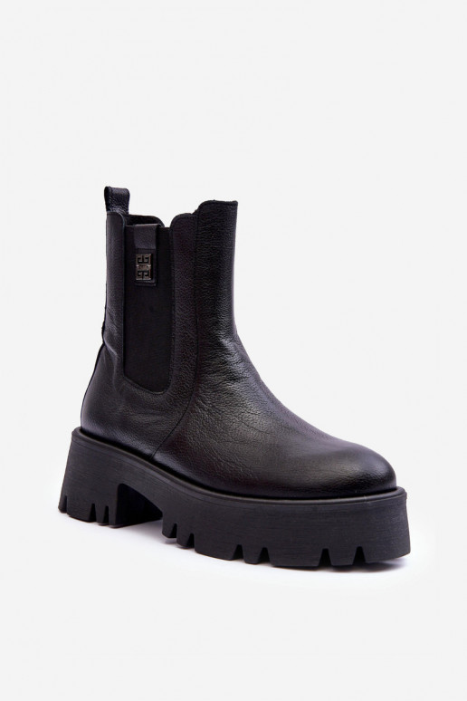 Leather Ankle Boots On Massive Platform Black Lisencca