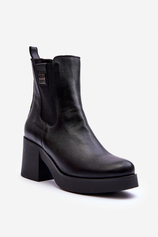 Leather Women's Boots On Heel Black Kodra
