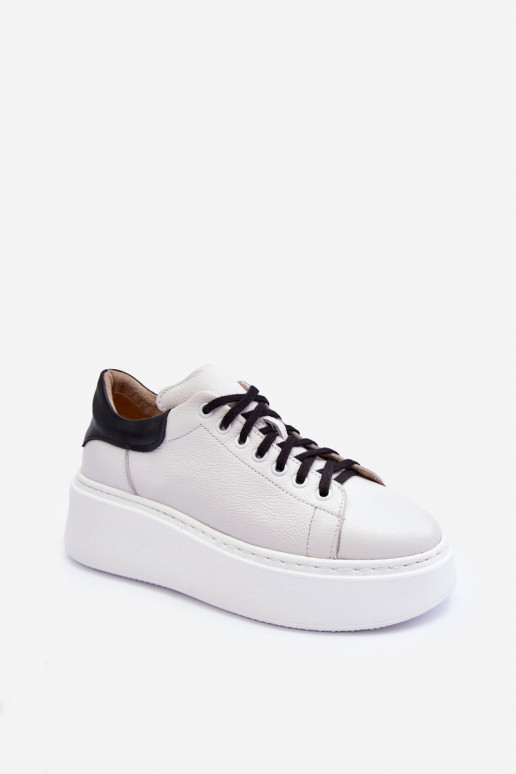 Women's Leather Platform Sneakers White Milonia