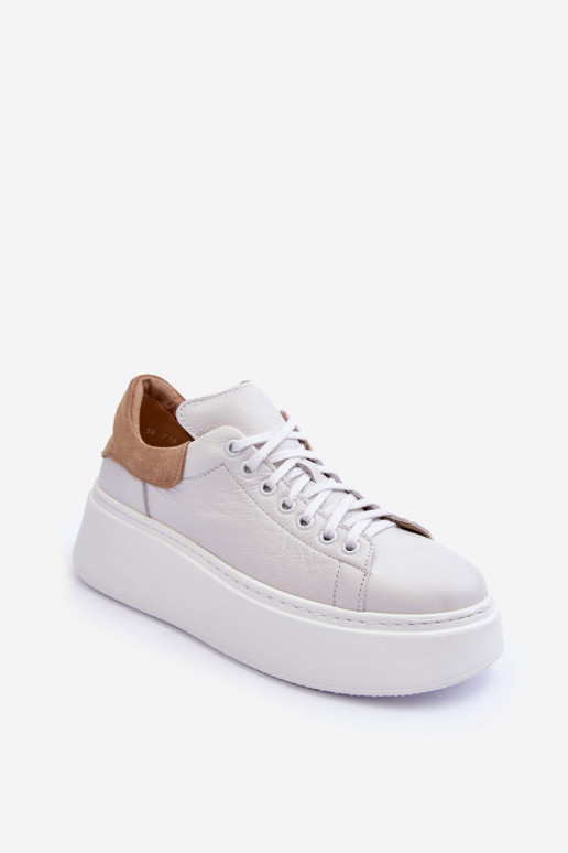 Women's Leather Platform Sneakers White Milonia