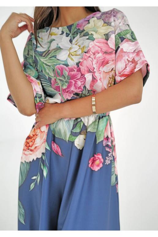 Greta - navy blue floral printed midi dress