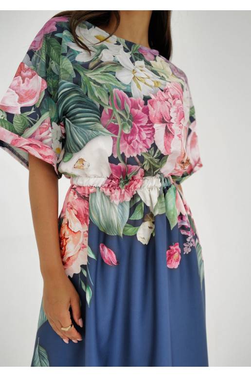 Greta - navy blue floral printed midi dress
