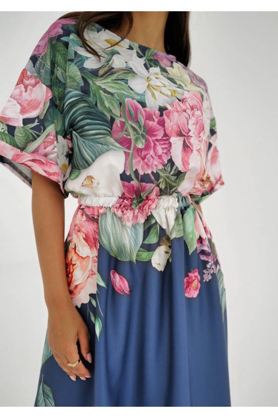 Greta - navy blue floral printed midi dress