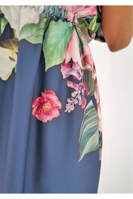 Greta - navy blue floral printed midi dress