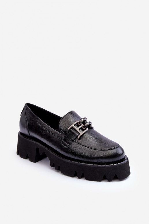 Women's Leather Loafers With Decorative Black Lyndani