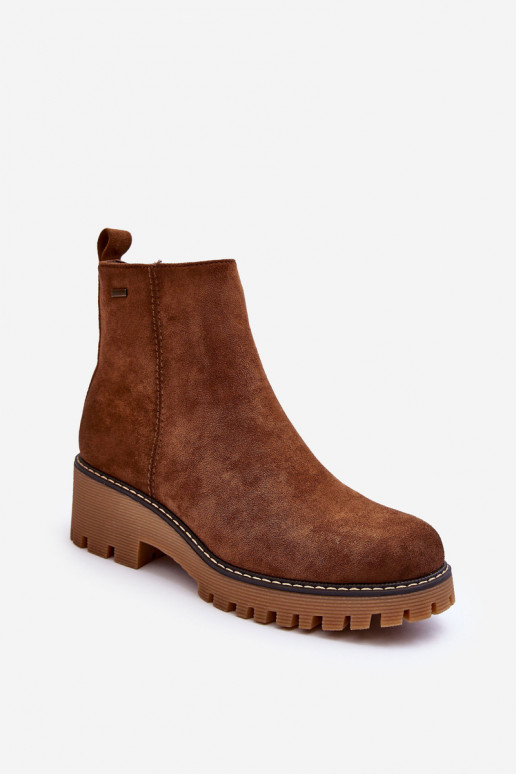 Suede Ankle Boots with Flat Heel and Fleece Lining Brown Neafgi