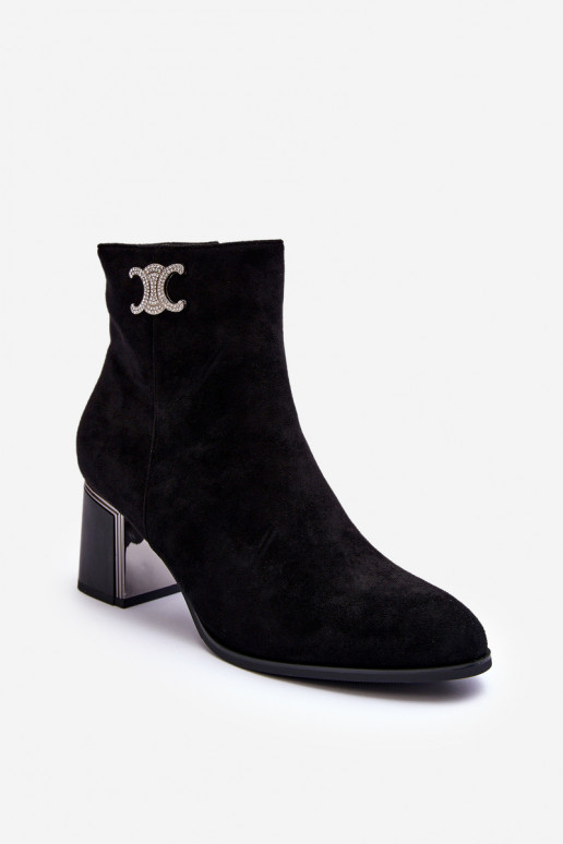 Suede Boots With Ornament On Heel Black Dwinja