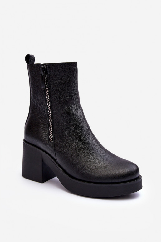 Leather Boots with Massive Heel and Zippers Black Littosa