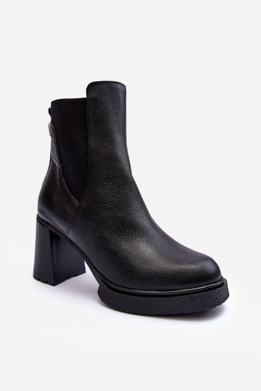 Leather Boots On Heel Black Liresa
