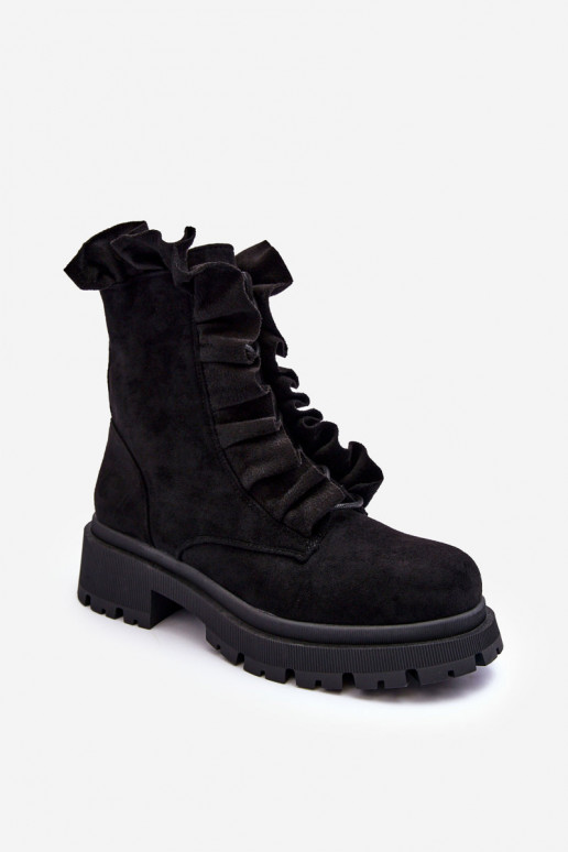 Flat Heel Lined Suede Boots Workery Black Nacelle