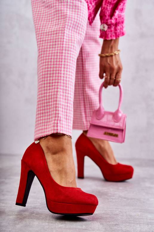 Classic Suede Pumps On Heel Red Soro Classic Suede Pumps On Heel Red Soro
