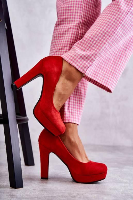 Classic Suede Pumps On Heel Red Soro Classic Suede Pumps On Heel Red Soro