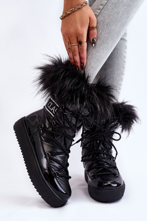 Women's Lace-up Snow Boots Black Santero
