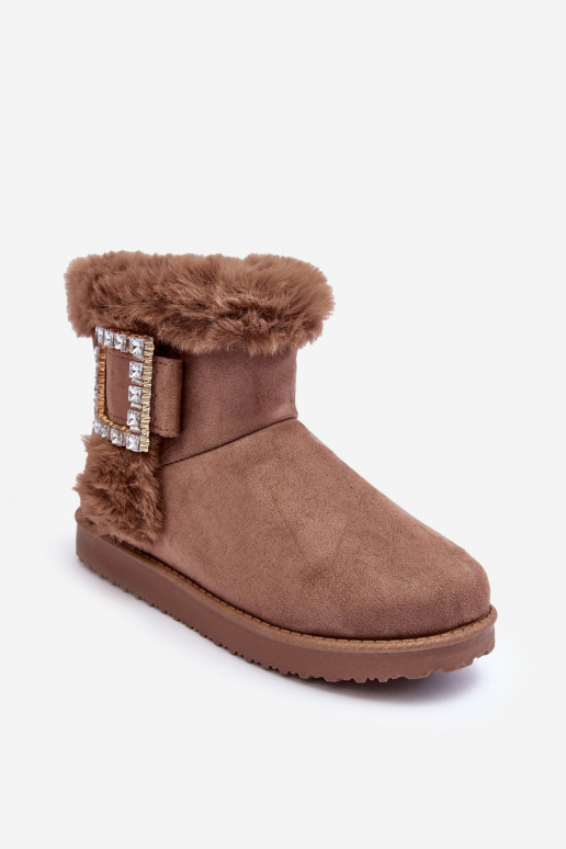 Faux Fur-Lined Clasp Snow Boots Dark Beige Dulca