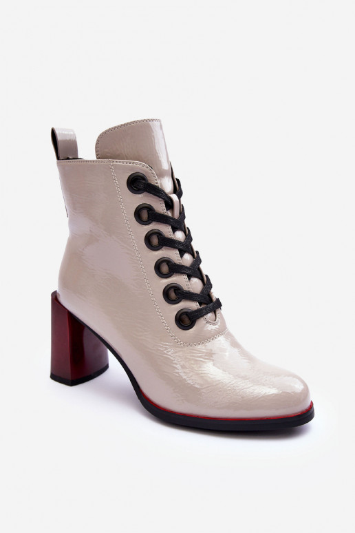 Lacquered Lace-Up Boots on Heel MR870-15 SBarski MR870-15 Light Gray