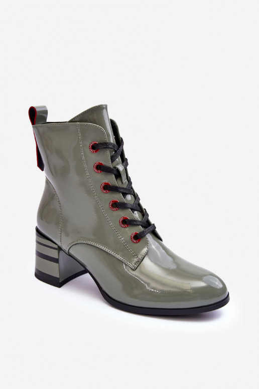 Lacquered Lace-Up Boots on Heel MR870-15 SBarski MR870-15 Light Gray