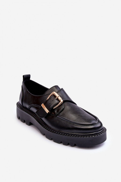 Leather Flat Shoes with Buckle Black Meara
