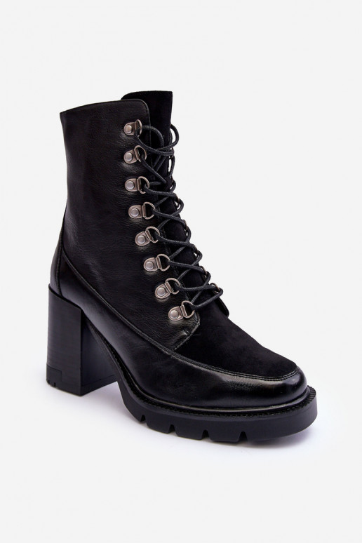 Heeled Lace-Up Boots Black Lathia