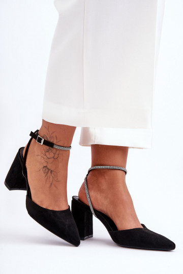 Suede Pumps with Decorative Strap Black Lirosa 2