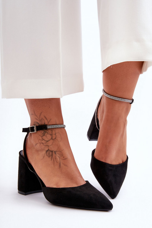 Suede Pumps with Decorative Strap Black Lirosa Suede Pumps with Decorative Strap Black Lirosa