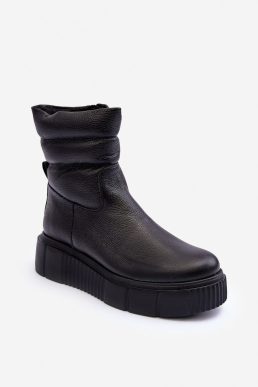 Leather Women's Platform Boots Black Suam