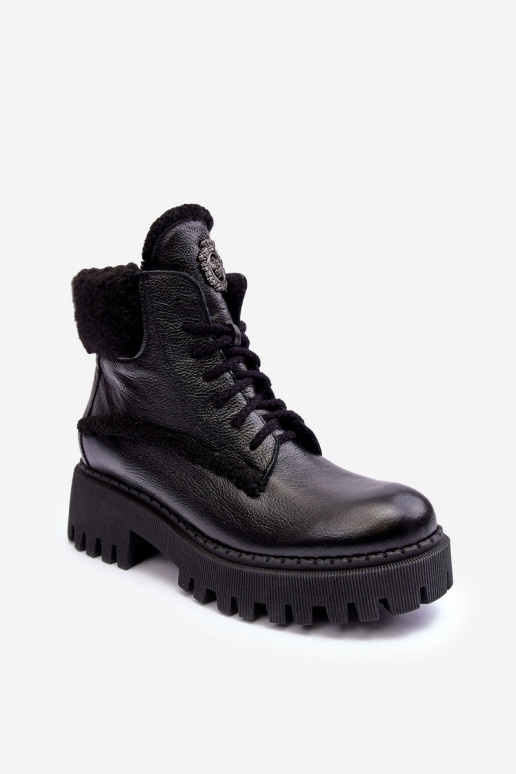 Women's Leather Trapper Boots Black Vergo