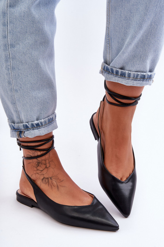 Women's Lace-up Ballet Flats Black Lilly Ann