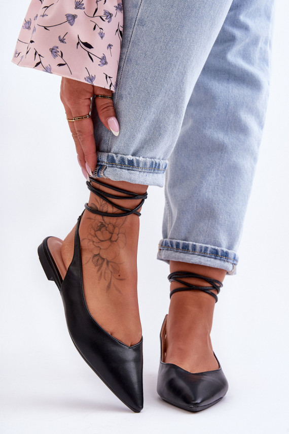 Women's Lace-up Ballet Flats Black Lilly Ann