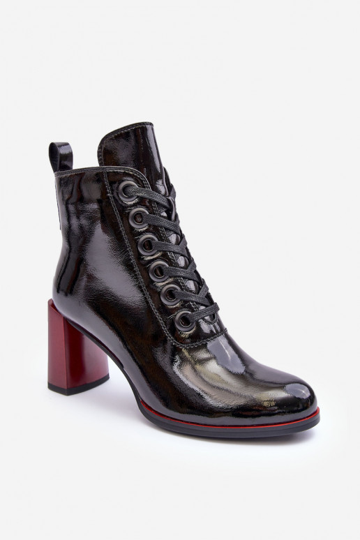 Lacquered Lace-Up Boots on Heel SBarski MR870-15 Black