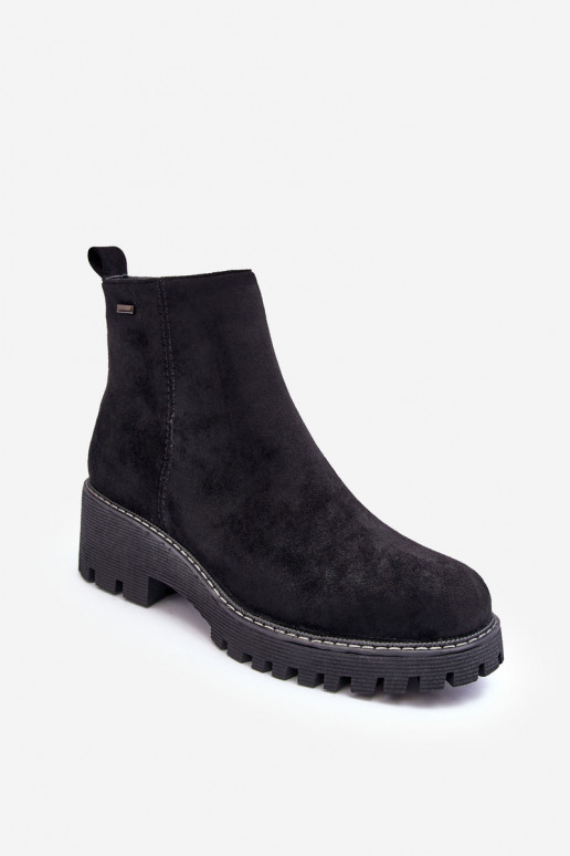 Suede Flat Heel Boots with Padded Insoles Black Neafgi