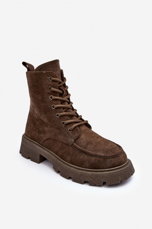 Suede Trapper Boots With Fleece Lining And Flat Heel Dark Green Zikey