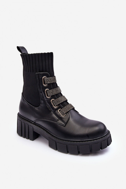 Elastic-Upper Lace-Up Boots Black Kasseis
