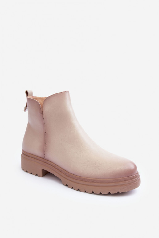 Low-Cut Leather Boots Beige Foteini