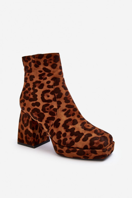 Animal Pattern Leather Boots On Massive Heel Brown Abnous