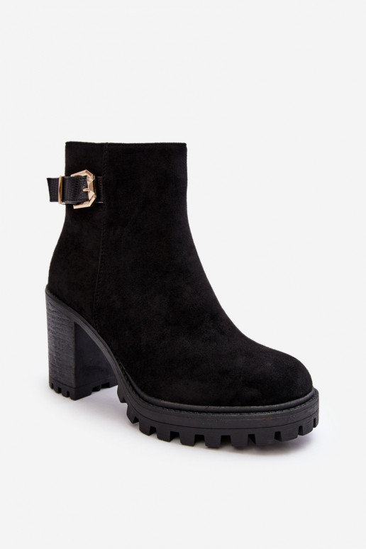 Women's Suede Ankle Boots With Ornament Black Menoria