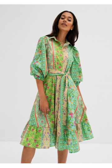 Birdie - Minty boho printed midi shirt dress 2