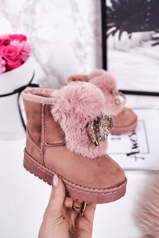 Children's Snow Boots Insulated With Fur Suede Pink Amelia