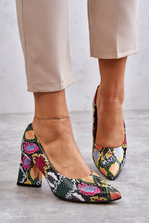 Leather Pumps In Snake Pattern Lewski Shoes 3277 Multicolored