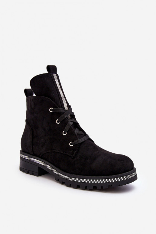 Women's Suede Slip-On Boots with Black Embellishment Plesca