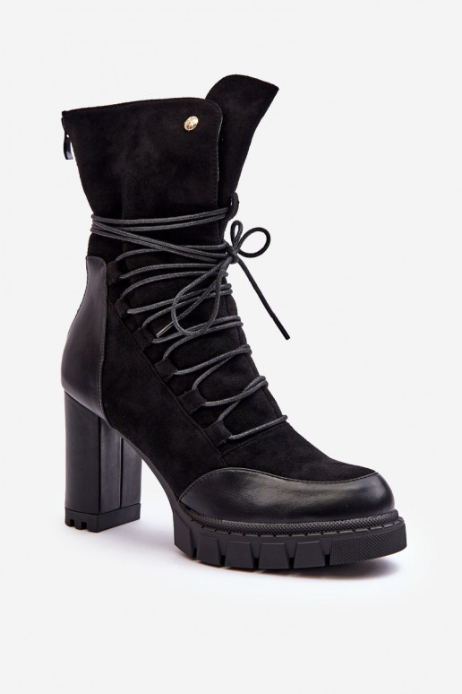 Women's Heeled Boots with Lacing Black Artie
