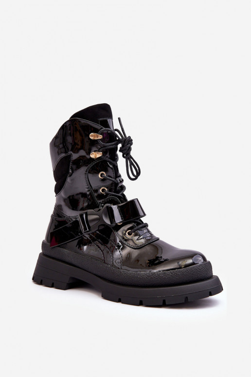 Women's Lacquered Platform Boots Nahili Black