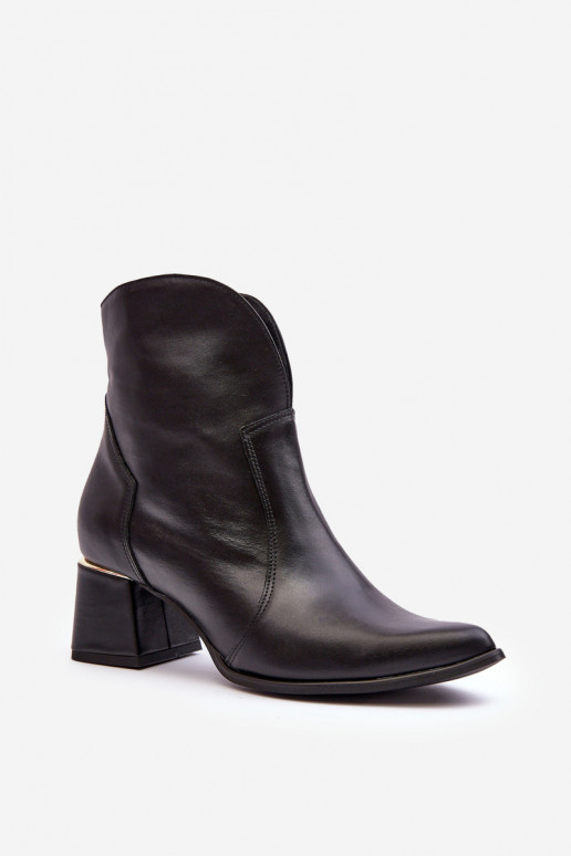 Women's Leather Cowboy Boots on Heel Black Lewski 3166/B/2