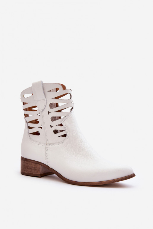 Women's Leather Lace-up Boots White Lewski 3329