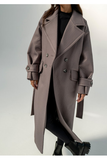 Jaske - Taupe quilted knitted coat 2